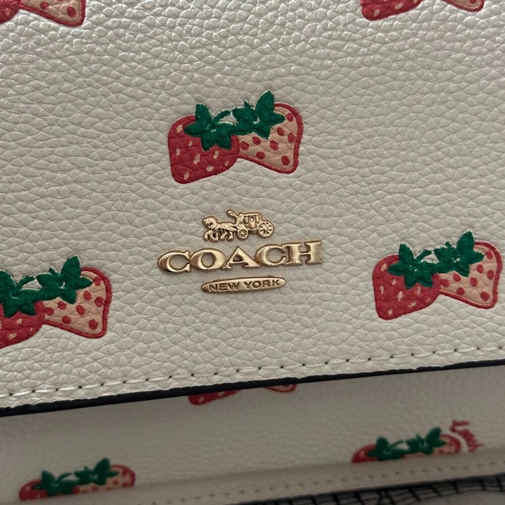 Coach Strawberry Print White Flap Shoulder Bag - Picture 3 of 9